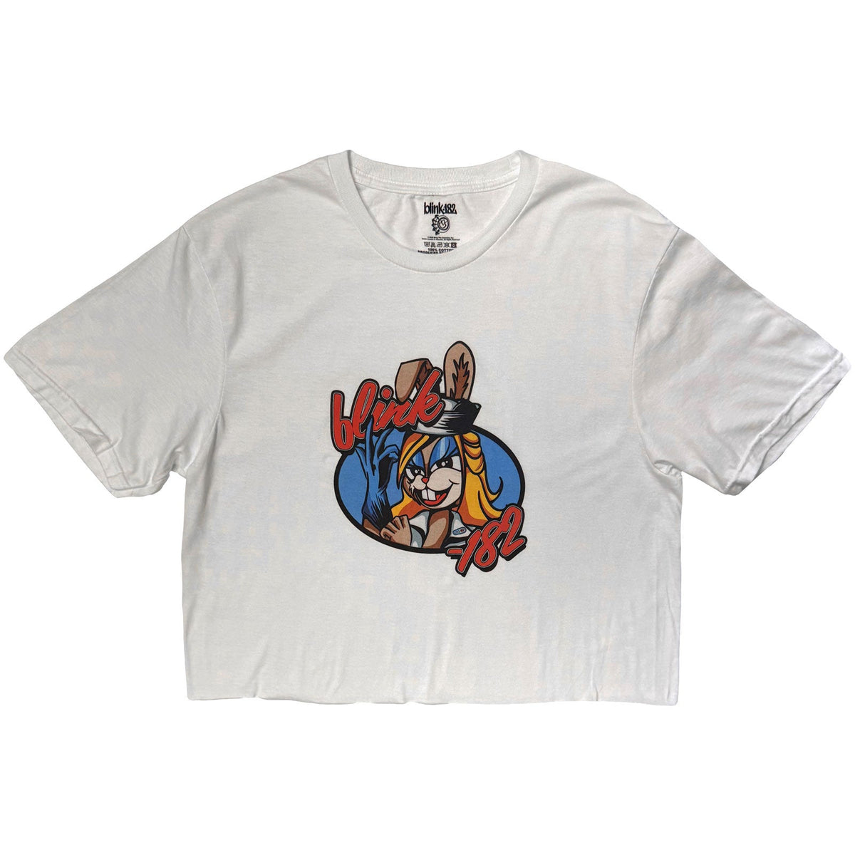 Blink-182 Ladies Crop Top: Cartoon Bunny (White)