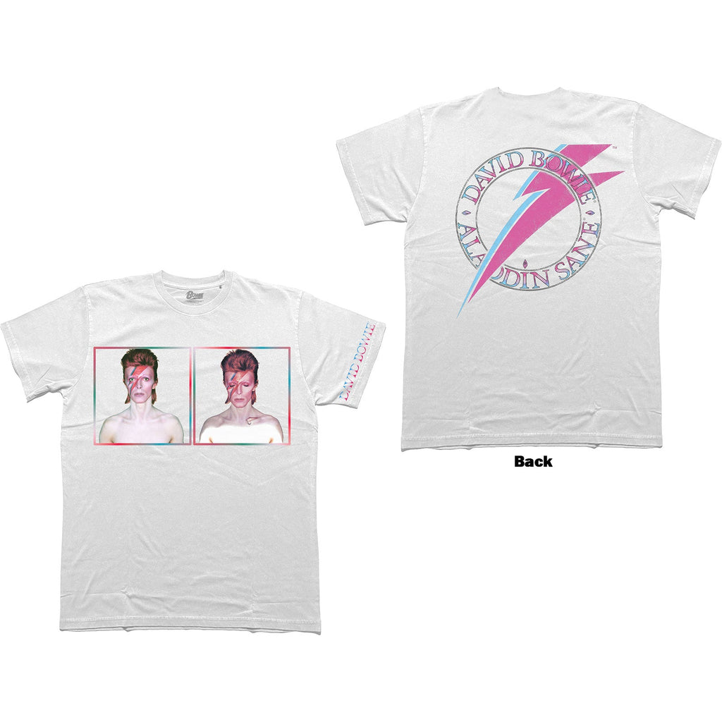 David Bowie T-Shirt: Aladdin Sane Photos (White) (Back & product image 1