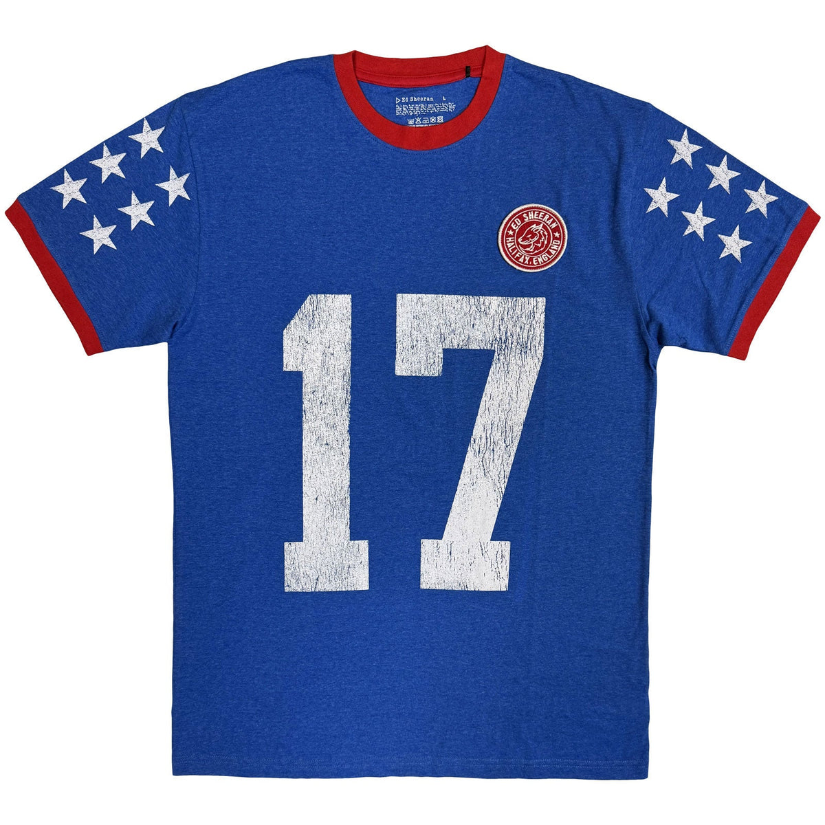 Ed Sheeran Ringer T-Shirt: Play 17 (Blue) (Sleeve Print) product image 1