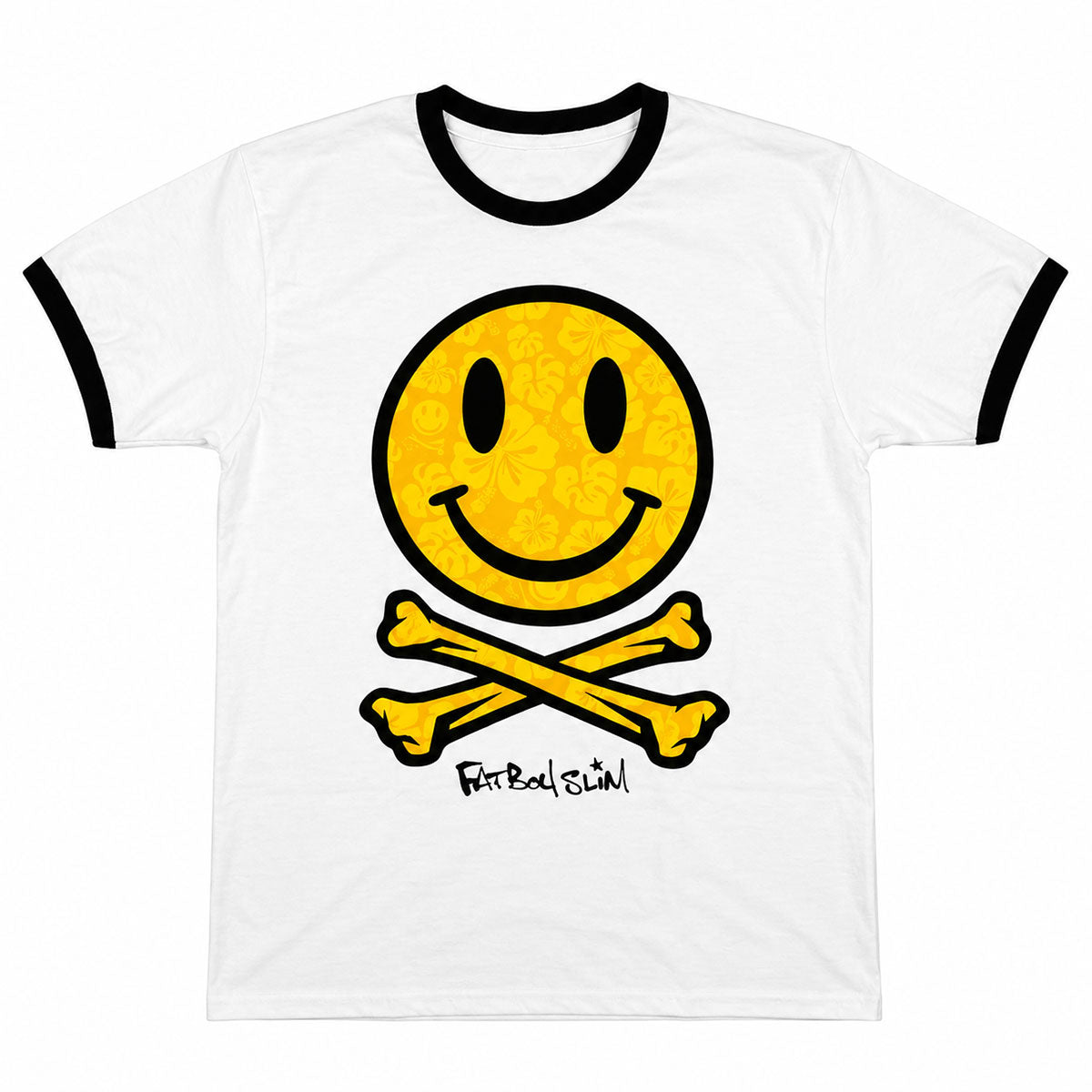Fatboy Slim Ringer T-Shirt: Hawaiian Happy Face (White) product image 1