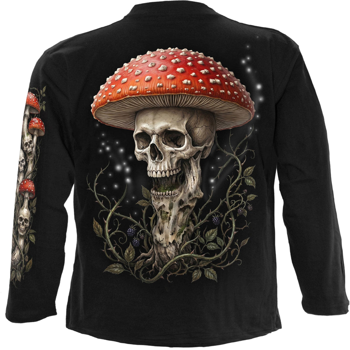Spiral Long Sleeve T-Shirt: Shrooms (Black) (Back & Print) product image 2