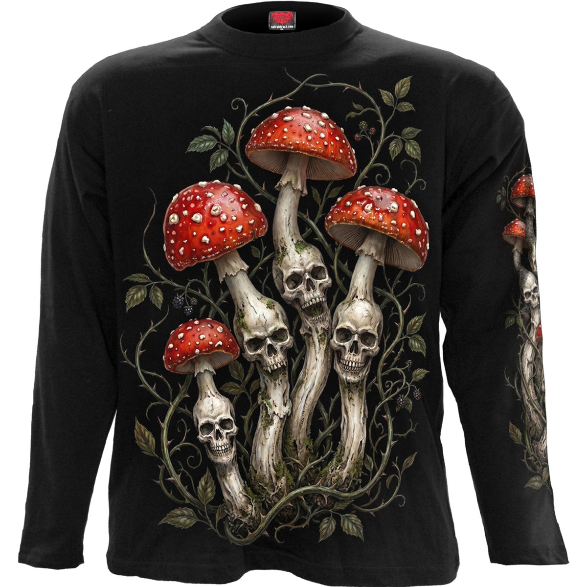 Spiral Long Sleeve T-Shirt: Shrooms (Black) (Back & Print) product image 3