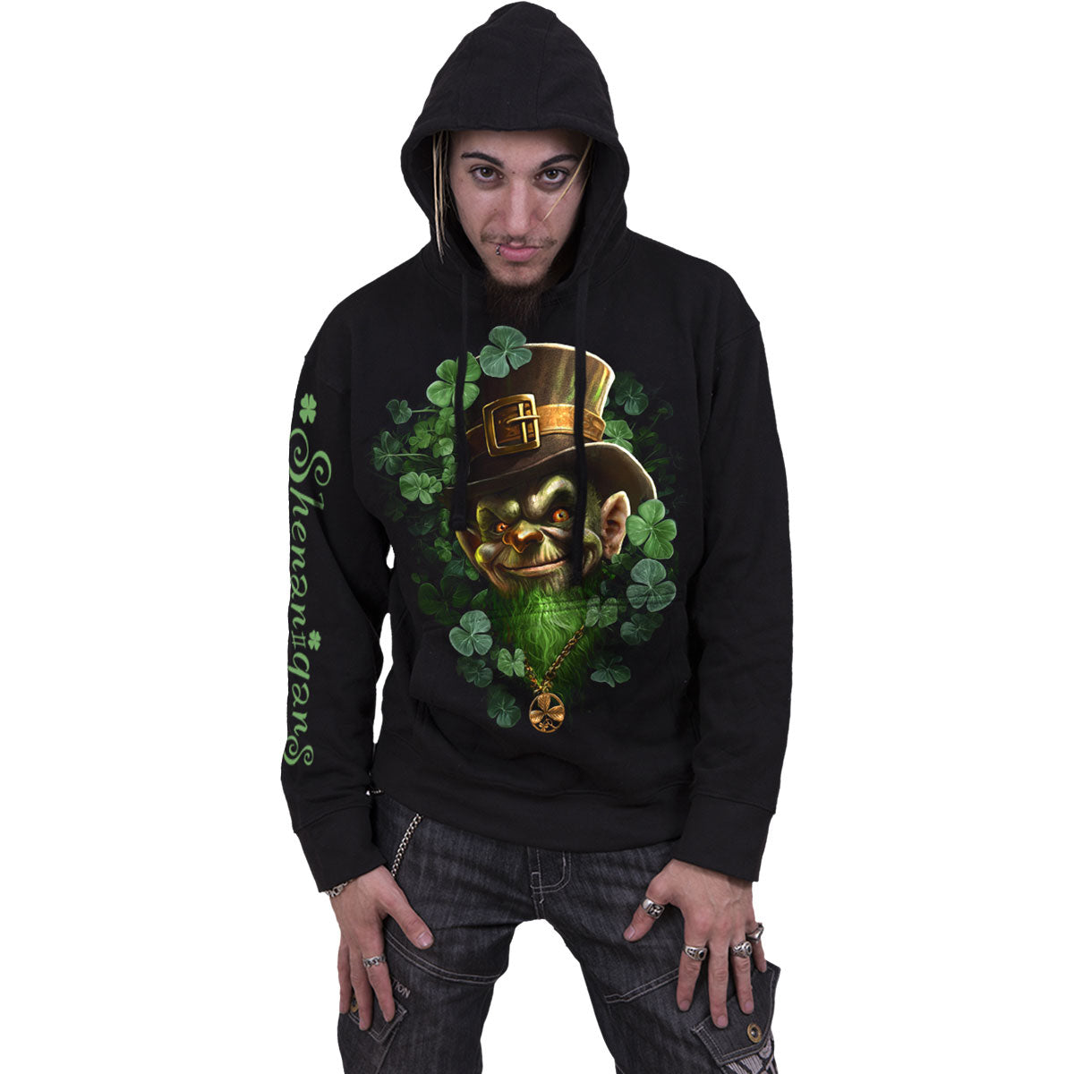 Spiral Pullover Hoodie: Shenanigans (Black) (Back & Sleeve product image 3