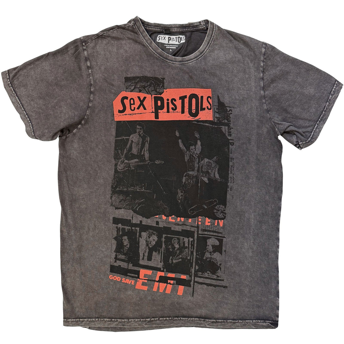 The Sex Pistols Stone Wash T-Shirt: Photo Collage (Charcoal product image 1