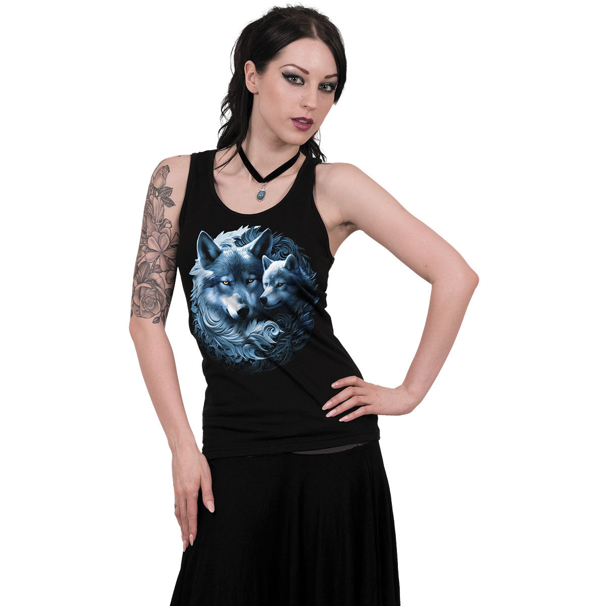 Spiral Ladies Razor Back Vest T-Shirt: Wolf Guardian (Black) product image 2