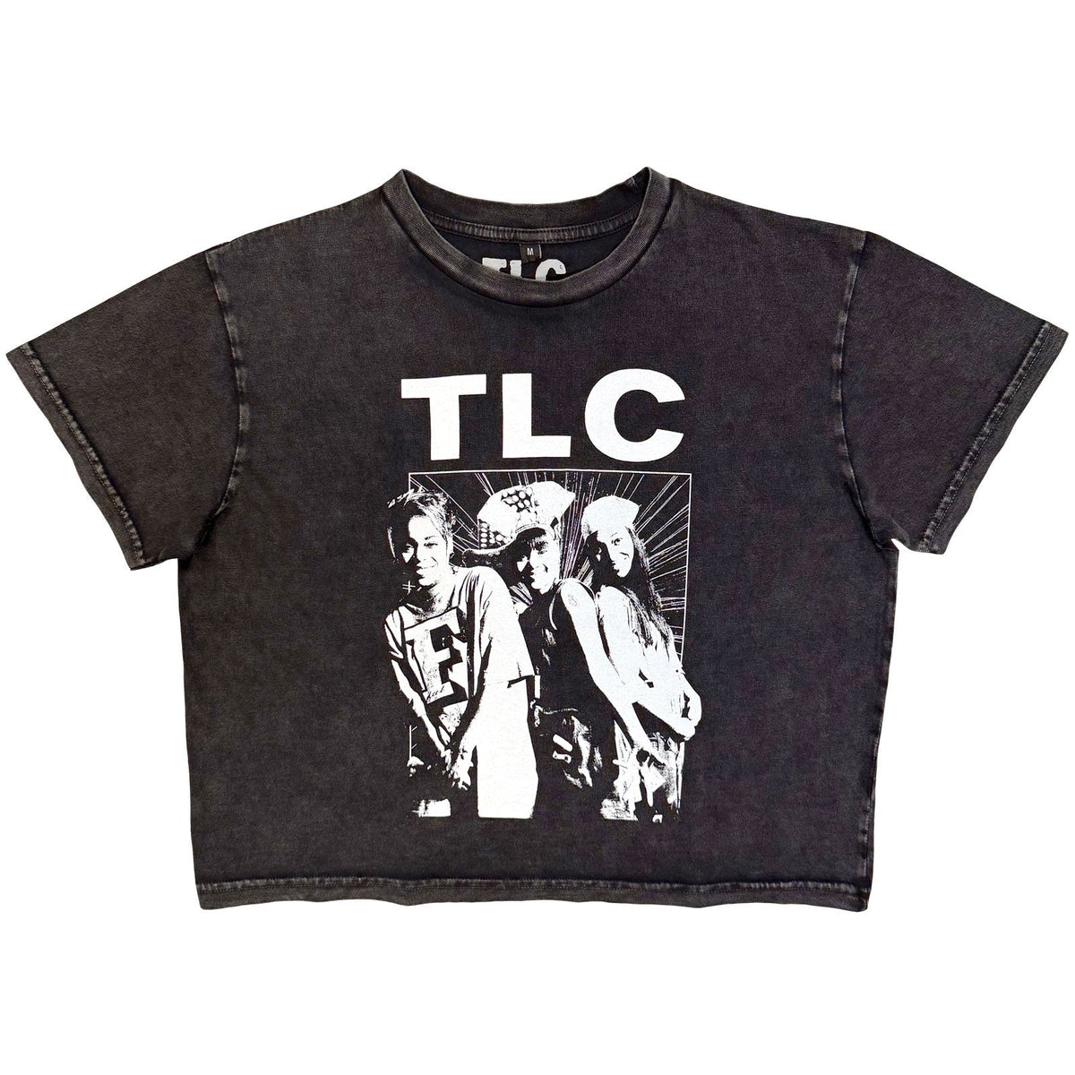 TLC Ladies Stone Wash Crop Top: Mono Group Photo (Charcoal Grey)