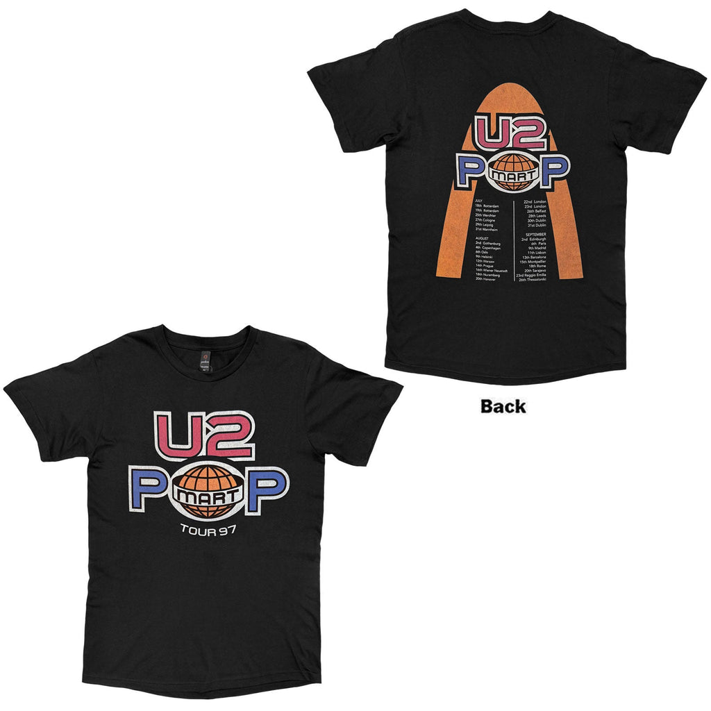 U2 T-Shirt: PopMart European Tour '97 (Black) (Back Print) product image 1